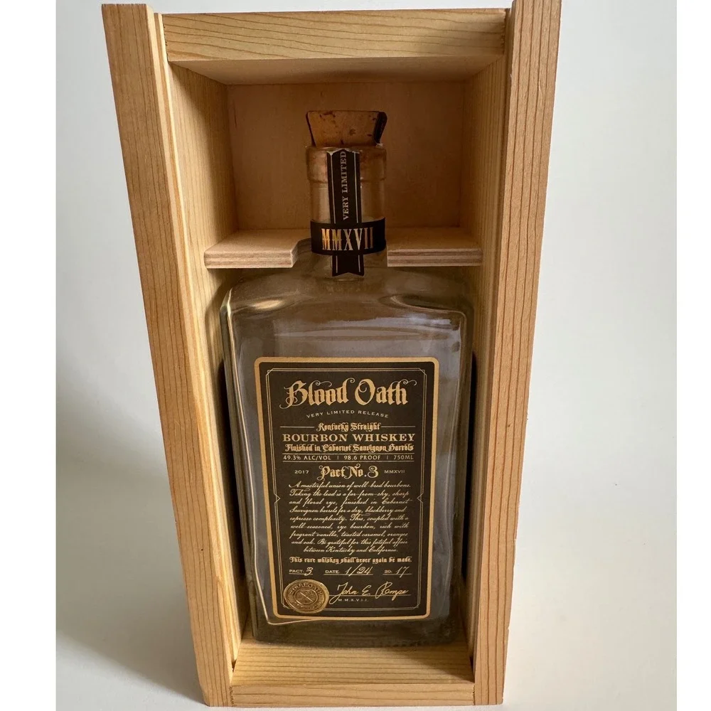 Blood Oath Pact No. 3 2017 Bourbon Whiskey Empty Bottle with Wooden Crate Box